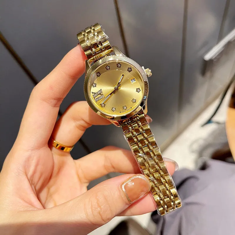 le donne di lusso di moda guardano l'oro Top brand Designer data automatica solo cinturino in acciaio inossidabile orologi da donna orologi da polso per donna compleanno di Natale regalo per la festa della mamma