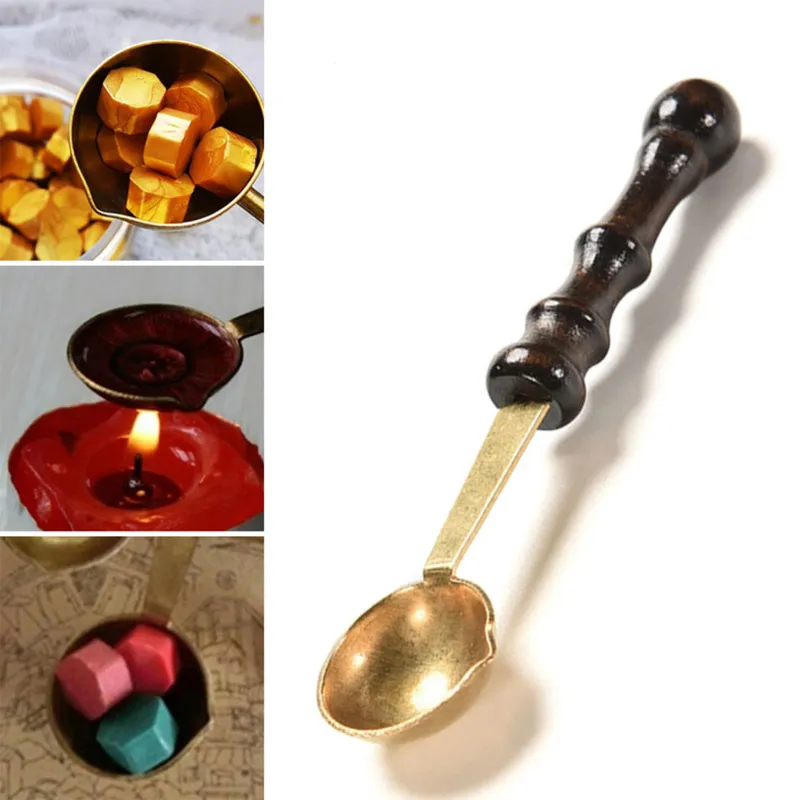 Quality Wax Stamp Sealing Spoon Vintage Wood Handle Sealing Wax Spoon Anti Hot dh985