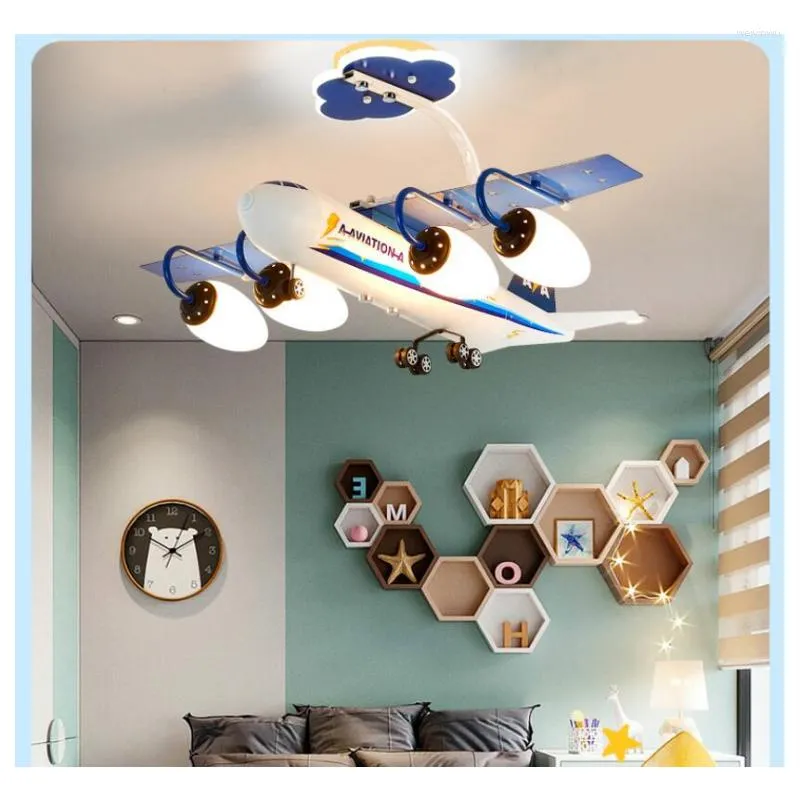 Plafonniers Suspension Led Art Lustre Lumière Moderne Decora Bande Dessinée L73cm W80cm H80cm 110V 220V AC Avion De Chambre D'enfants