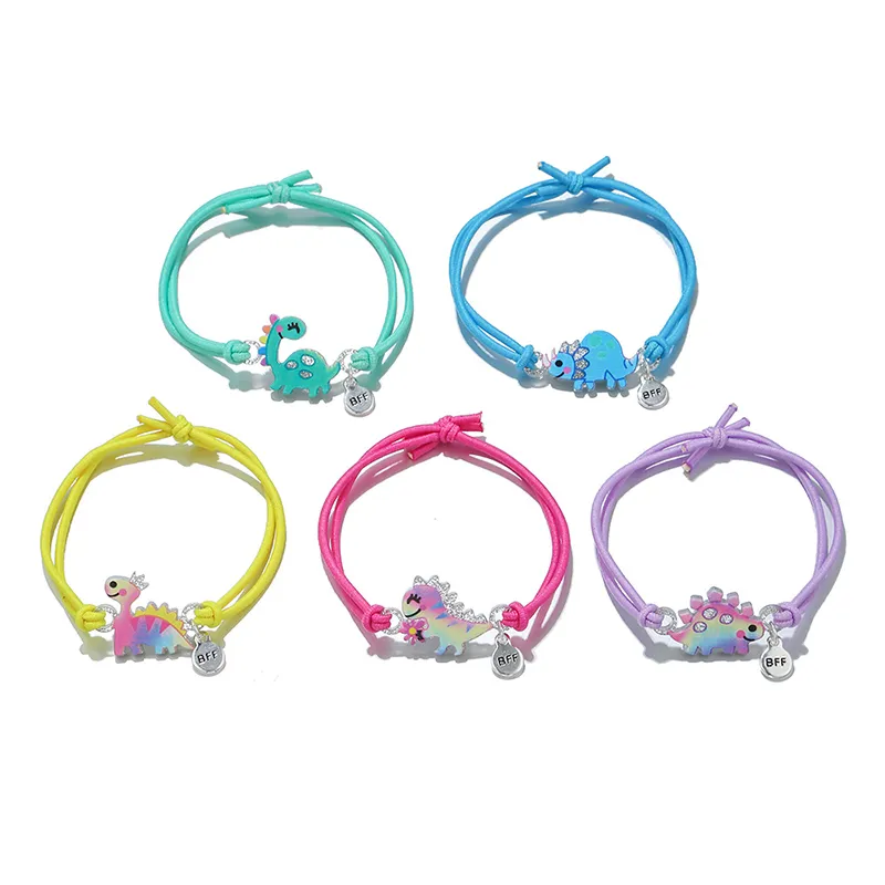 5 pçs/conjunto lindo desenho animado dinossauro acrílico cordão elástico pulseira para meninas uso festa presente de aniversário