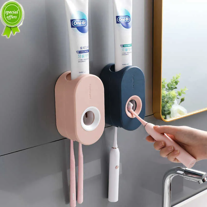 New Adhesive automatic toothpaste squeezer set wall-mounted toothpaste holder toothbrush rack wall suction toothpaste squeezer