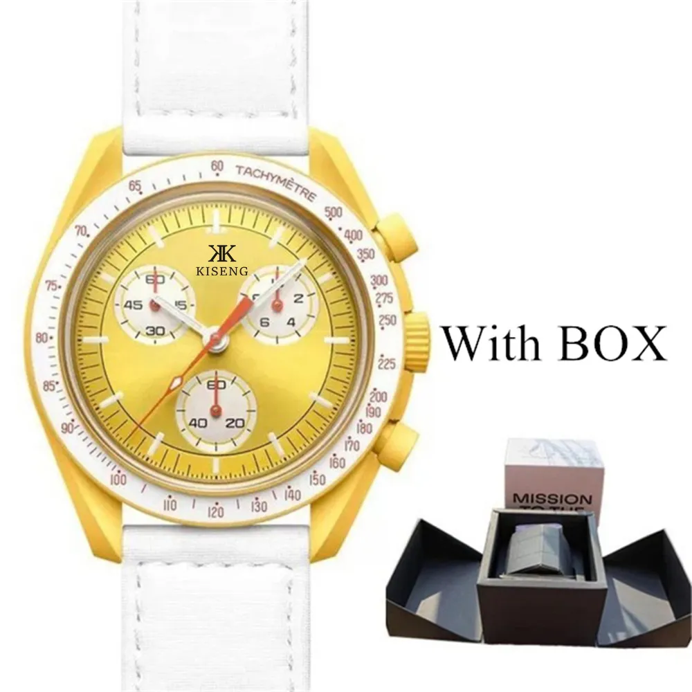 Top Brand Luxury Swatxx Mens Watch Ladies Chronograph Explore Designer Movement Montres Multifonction MoonSwatch Planet coque en céramique en métal saphir synthétique