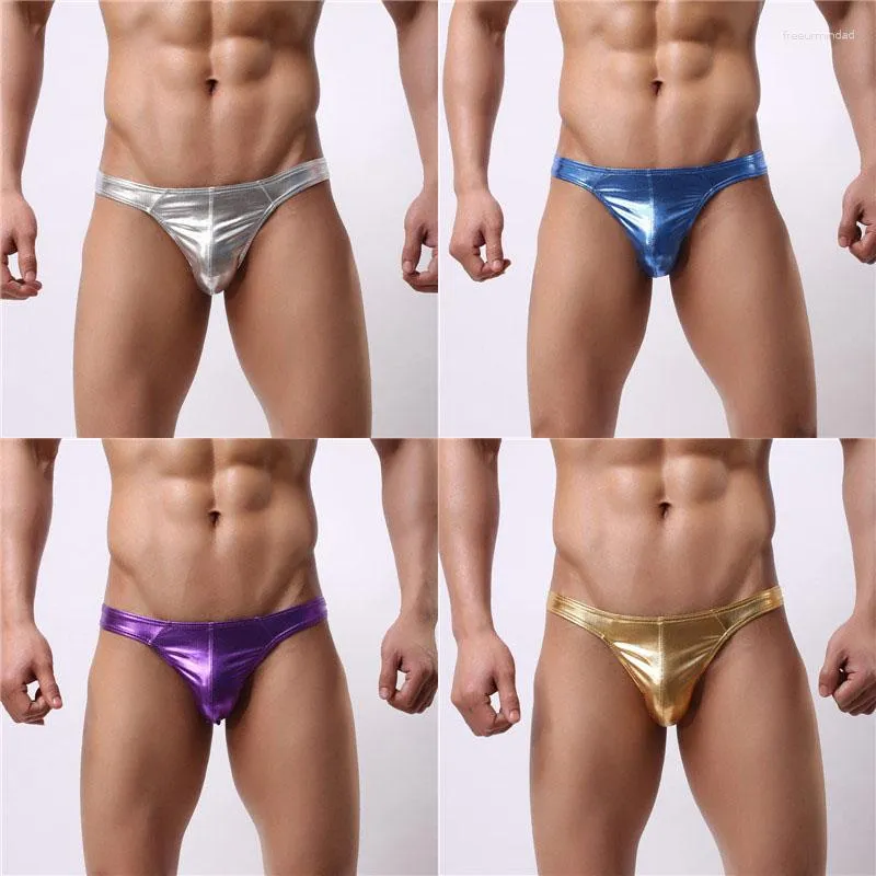 Underbyxor 4st/Lot Sexiga herrbyxor påsar underkläder thongs lysande faux läder bikini g-strängar manlig gay