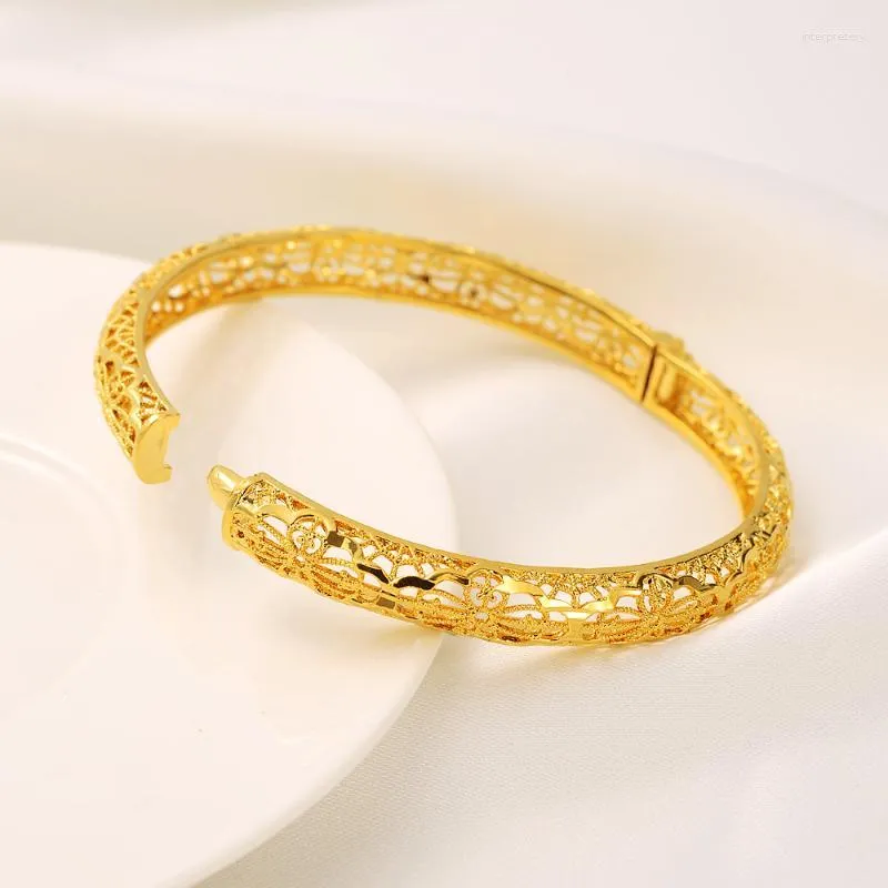 Bangle Women Charm Bracelet 24K Gold Color Jewelry Dubai Pure Kids Cuff Flower Baby Brand Chinese African Designer Melv22