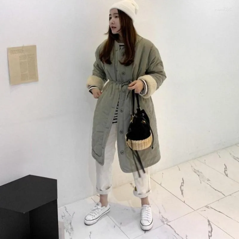 Women's Down Women's 2023 Autumn Winter Cotton Padded Jacket Korean Fashion Womens Solid Color Lamb Wool Two-sided Thicken Warm Long