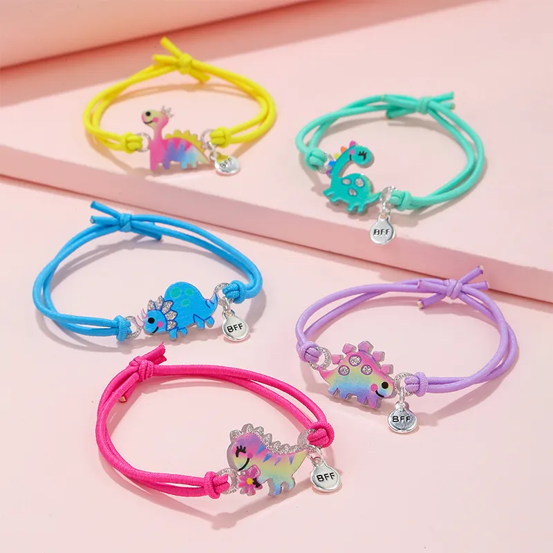 5 pçs/conjunto lindo desenho animado dinossauro acrílico cordão elástico pulseira para meninas uso festa presente de aniversário