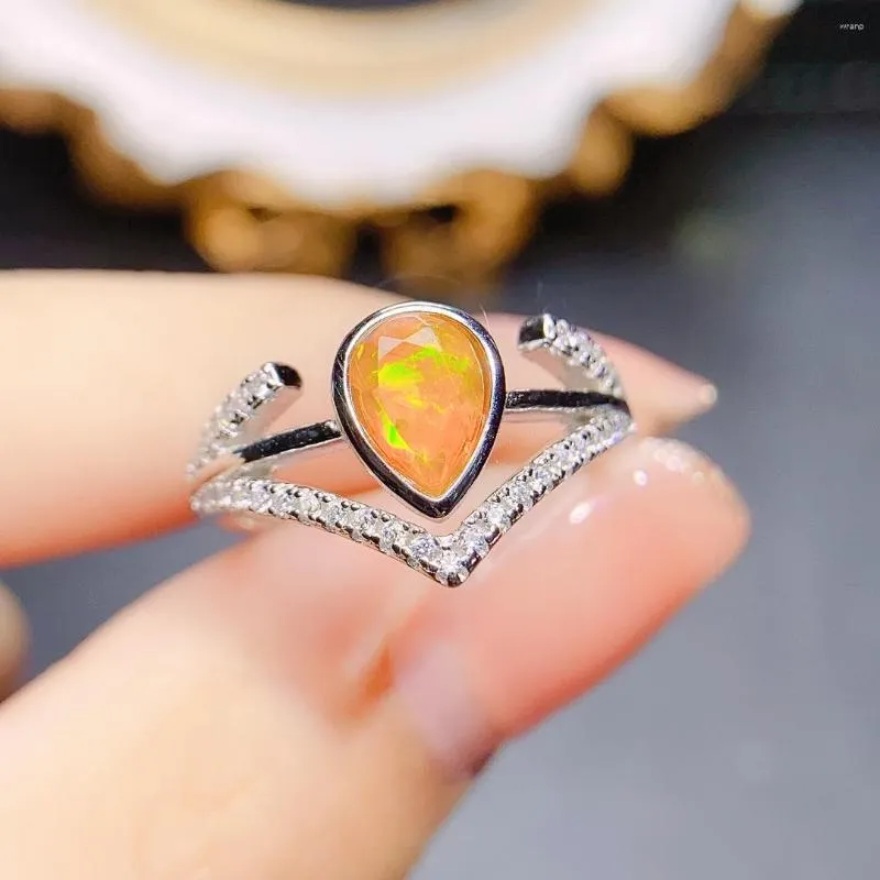 Klusterringar ädelsten fin ring naturlig orange eld opal 925 sterling silver juni födelsesten