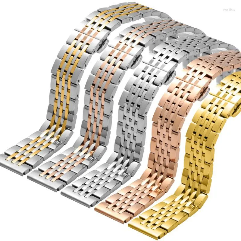 Watch Bands High Quality Solid 7 Beads Stainless Steel Band For Men Women Wristwatch Straps Replace 18/20/22/24mm Lug Width Deli22