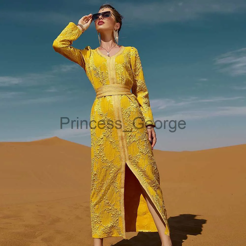 Robes décontractées solide jaune femmes robe musulmane Abaya Dubai Kaftan vêtements islamiques robe de soirée Caftan Marocain Djellaba Eid Ramadan x0625