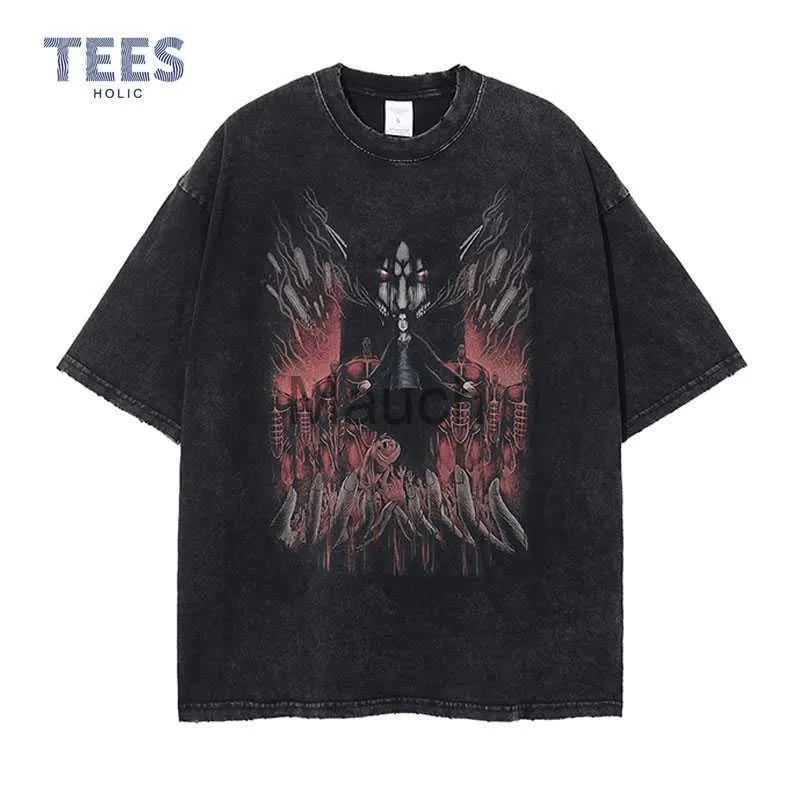 T-shirts pour hommes Anime Atta sur Titan T-shirts Hommes Vintage lavé Eren Jager T-shirt imprimé surdimensionné Streetwear Manga Tops à manches courtes T-shirts J230625