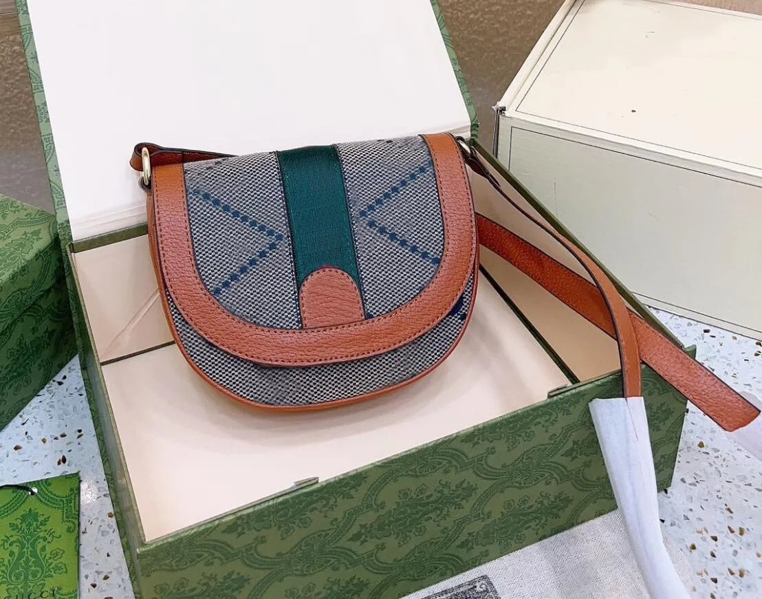 Fashion Designer Women Saddles bag Luxury Classic Retro red and green striped elements Women Shoulder Bag Handbag Wallet Original Box Genuine Leather Messenger