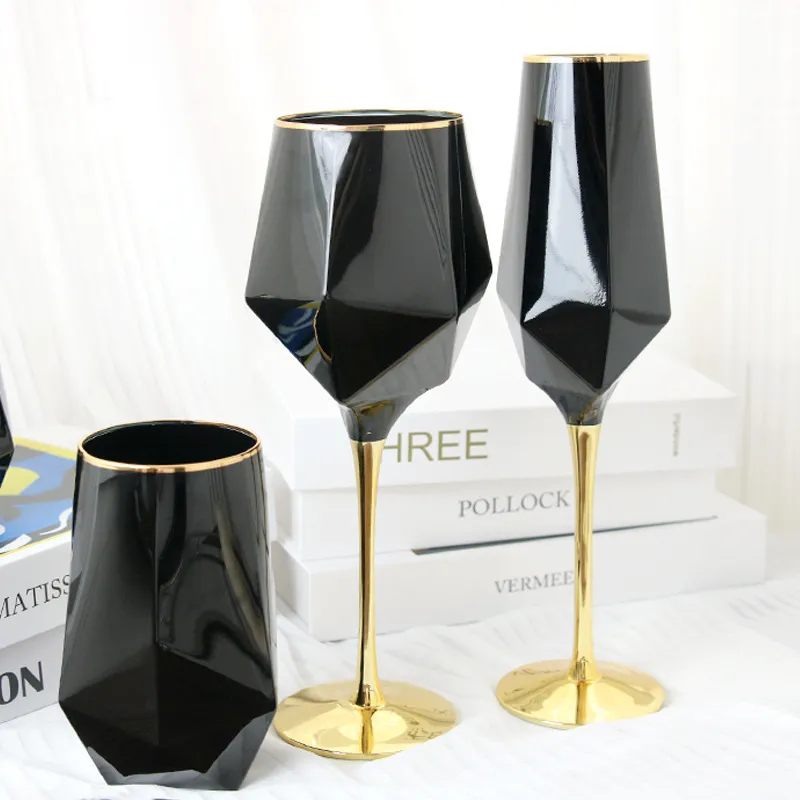 Glassware Glasses Golden Glasses  Crystal Wine Glass Golden Edge