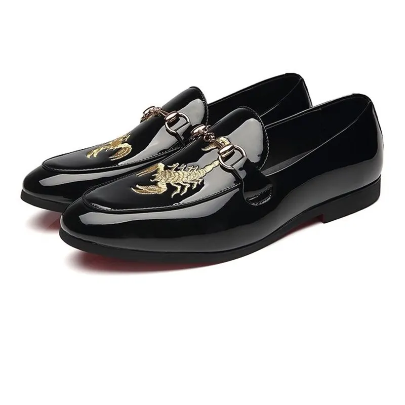 Big Size Black Patent Leather Men Loafers with Gold Scorpion  display picture 3