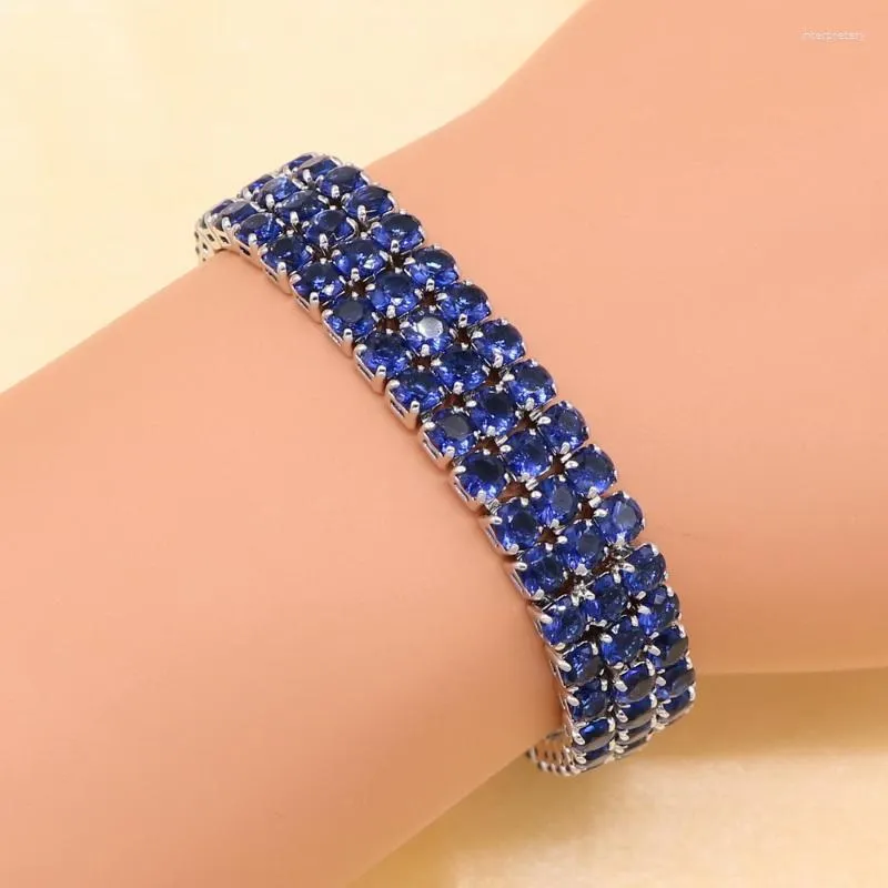 Lien Bracelets Chaîne De Mode Argent Couleur Bracelet Pour Femmes Supérieure Bleu Cubique Zircone Réglable Longueur 18 2cmLien