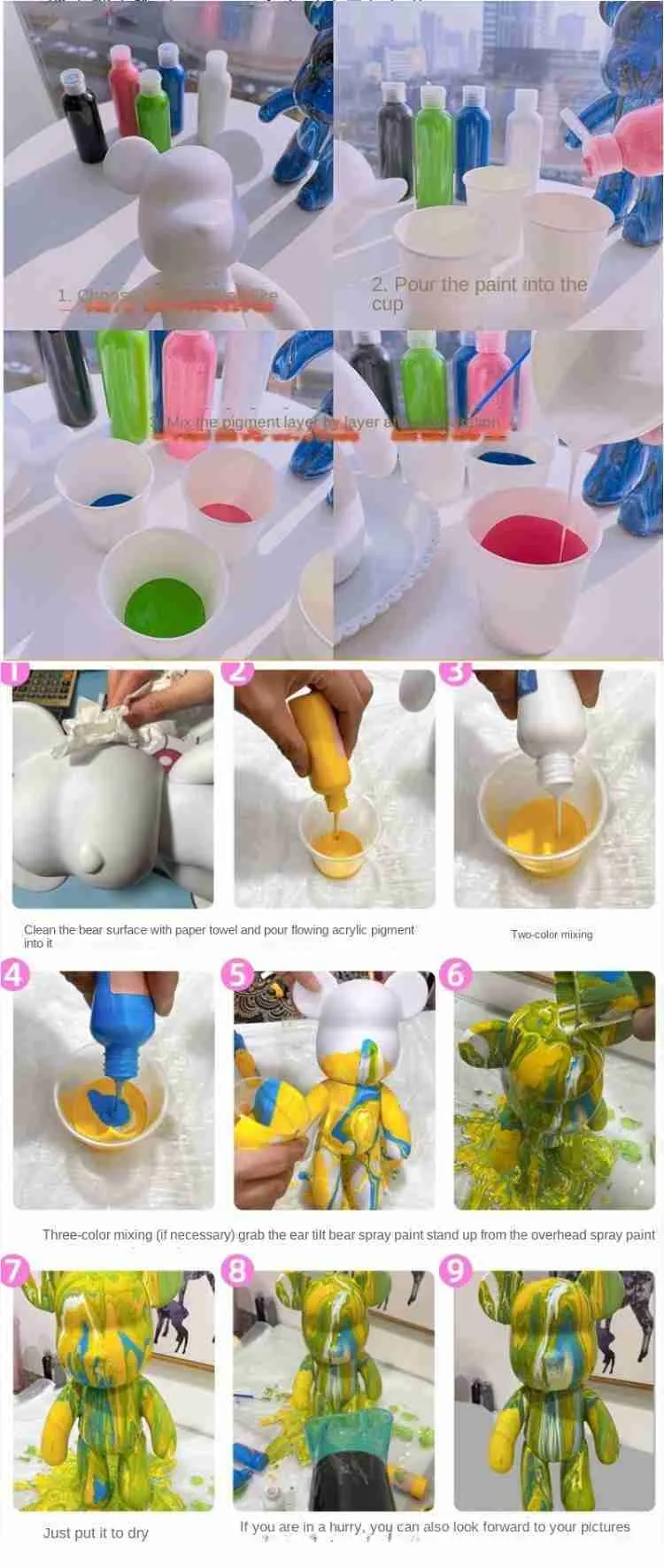 DIY Fluid Bear Painting Kit Pet Animals Hand Painting For Kids, Perfect  Parent Child Toy Gift, Graffiti Bearbrick Statue, Home Decor And Handicraft  Decoration From Mhck, $5.88