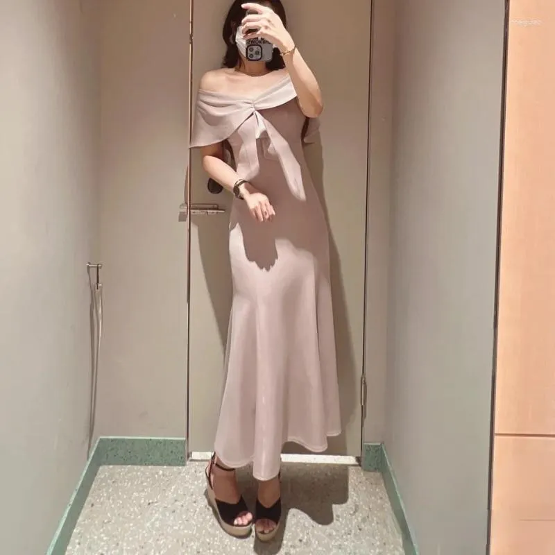 Casual Dresses WAKUTA Backless Cross Lace Up High Wasit Robe Slim Fit Solid Color Mermaid Vestidos Japanese V-neck Ruffles