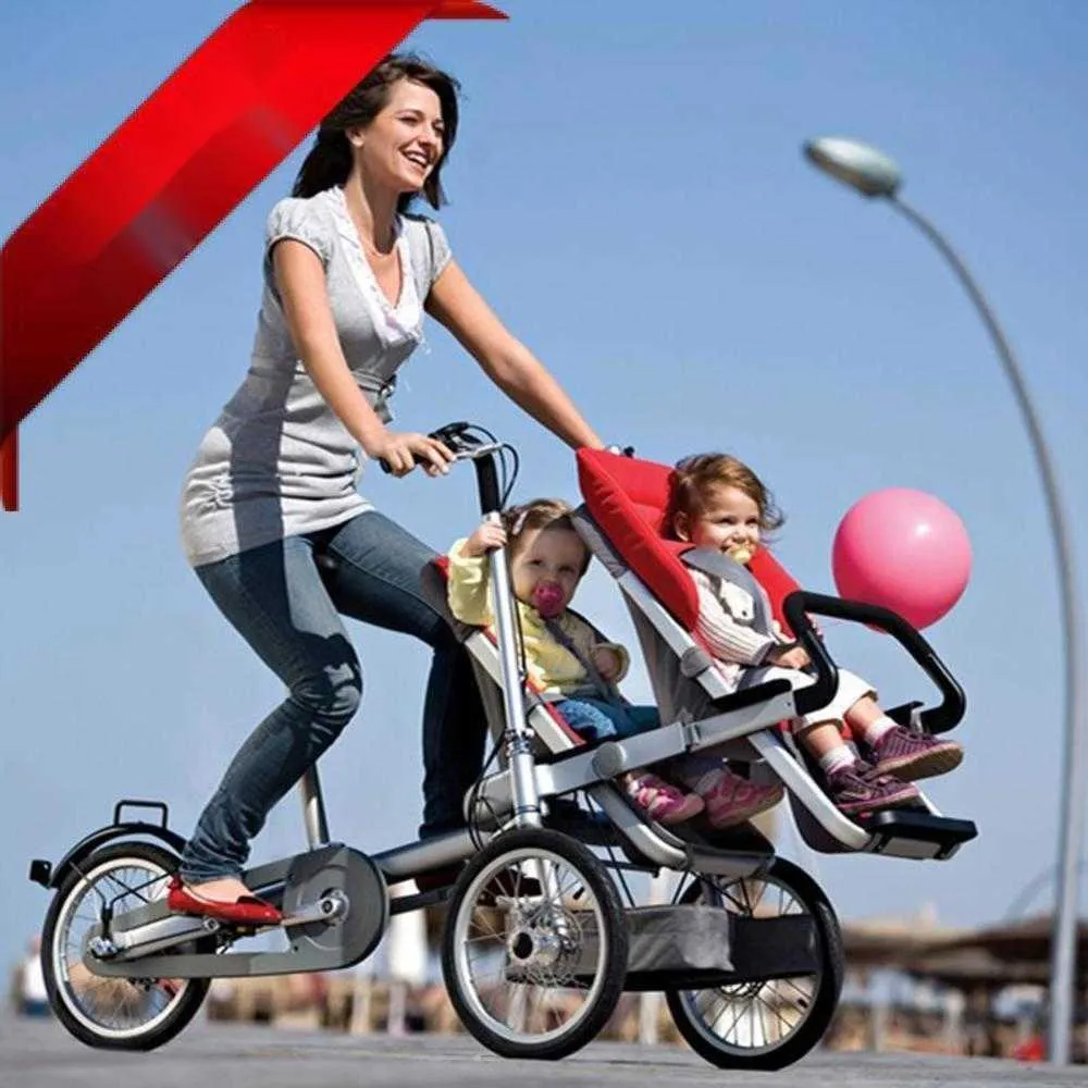 Rijden Zittend Kind Moeder Baby Ouder-kind Fiets, Draagbaar en Opvouwbaar Hoog Landschap Driewielige Kinderwagen Kinderwagen