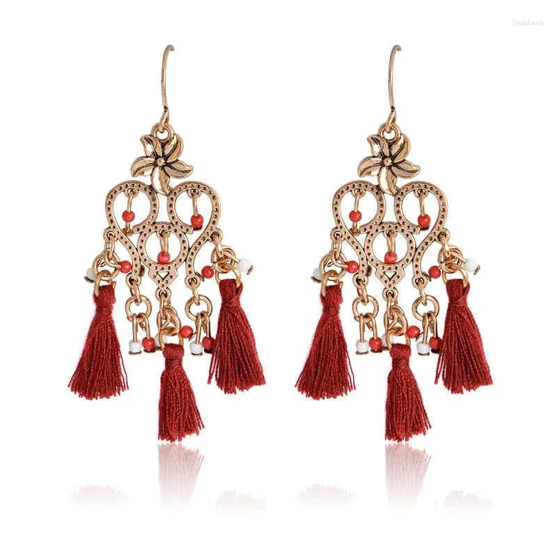 Boucles d'oreilles à tige Vintage Fashion évider en forme de coeur pendentif gland longue bohème femmes fête anniversaire mariage bijoux cadeau