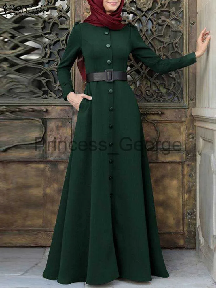 Casual Dresses ZANZEA 2023 Fashion Muslim Sundress Women Elegant Long Sleeve Solid Marocan Caftan Vintage Button Down Hijab Dress Dubai Vestido x0625