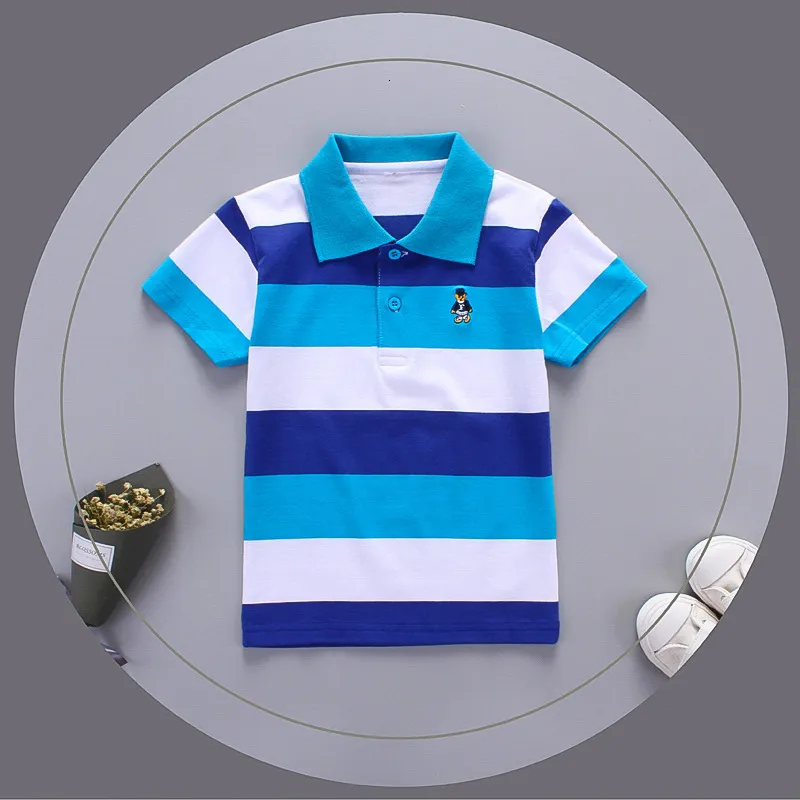 Polos Jargazol Boys قمصان ملون خطوط قصيرة الأكمام الصيف أعلى القميص بولو قميص 2T-7t أطفال الملابس القطن Camiseta طفل صبي الرياضة الرياضة 230625