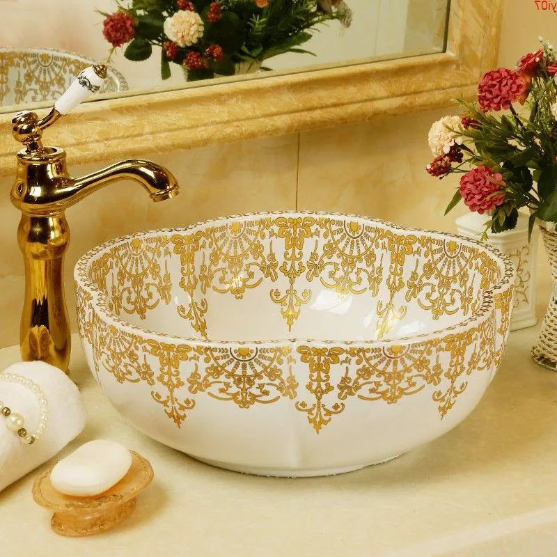 Forme de fleur lavabo en porcelaine évier en céramique comptoir lavabo salle de bain bolsbonne quantité Fwipr