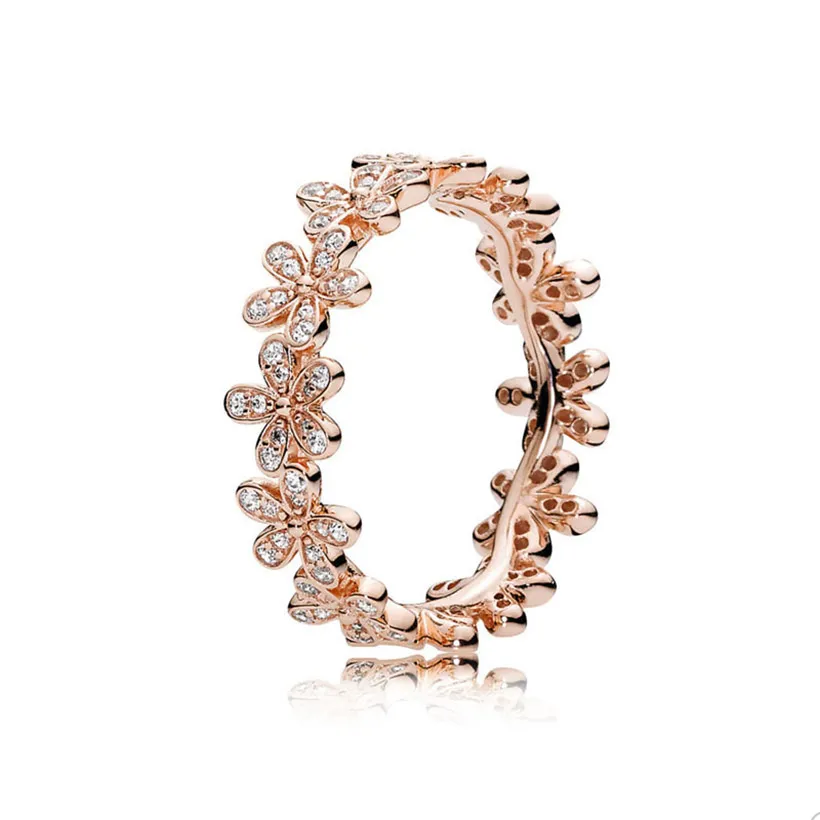 18K Rose Gold Luxury Ring لـ Pandora Sparkling Daisy Flower Rings Jewelry for Women Girls Crystal Diamond Rings with Original Box Set بالجملة