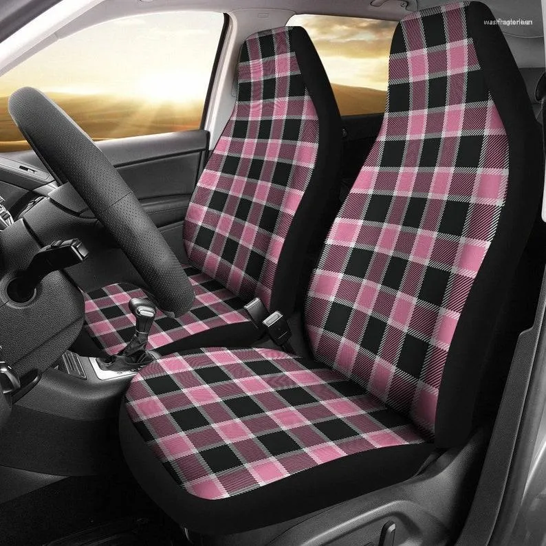 Car Seat Covers Blush Rose Pink Plaid And Black Check Or SUV Universal Fit Front Bucket Protectors