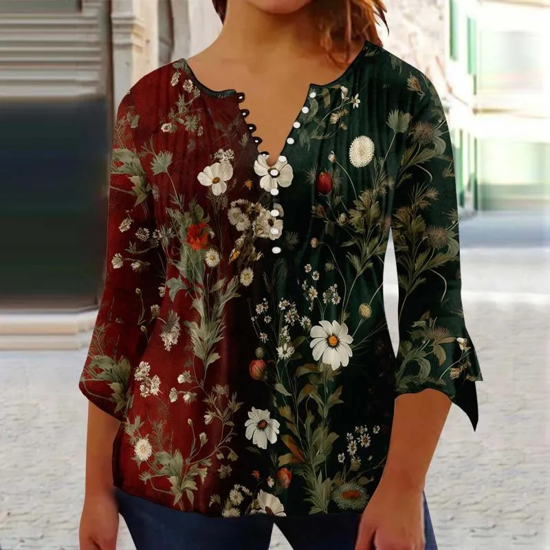 Blusas Femininas Moda Elegante Camisas De Renda Vazada Túnica Com Estampa  Floral Blusa De Verão Elegante Casual Sino Três Quartos Manga Curta Feminina  De $164,79