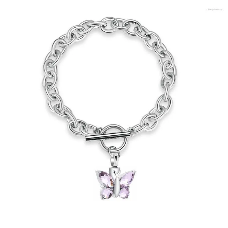 Bangle Cremation Bracelet For Ashes - Crystal Butterfly Pendant Urn Memorial Jewelry Stainless Steel Holder Keepsake Melv22