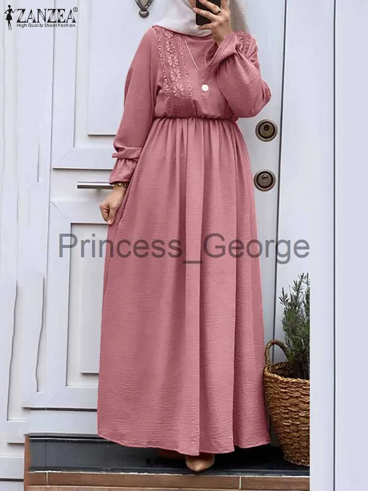 Abiti casual Abiti casual con volant in vita elastica ZANZEA Abito hijab da donna musulmana Primavera manica intera Oneck Abito femminile Abayas Abiti larghi x0625