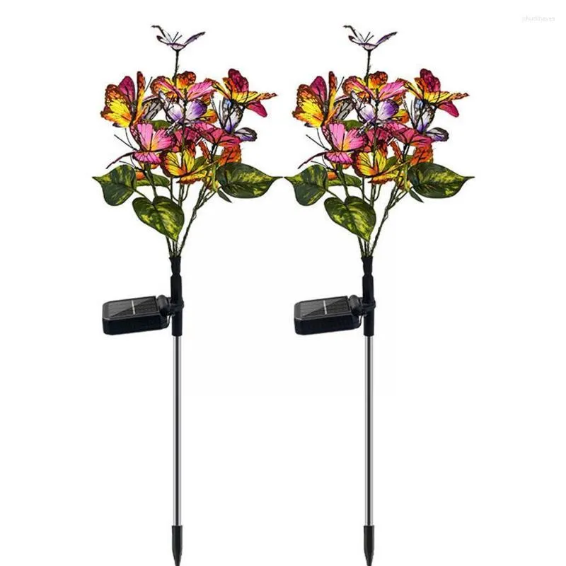 Luzes solares de flor de borboleta simulação de led jardim ao ar livre inserido gramado decorativo j8r0