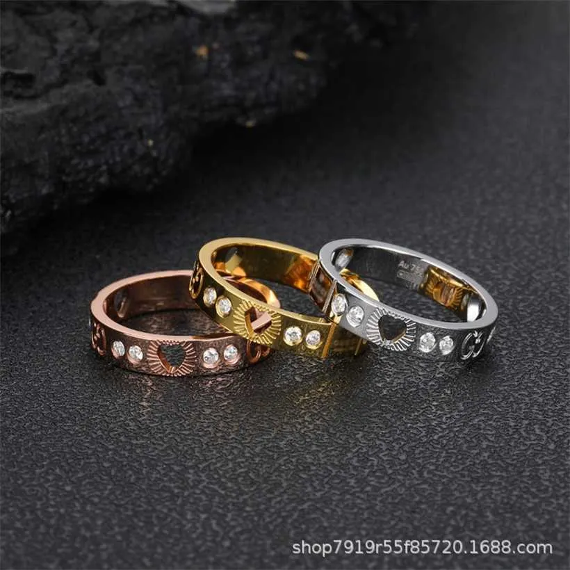 2023 Gujia S925 Sterling Zilver Eenvoudige Holle Hart Diamant voor Mannen en Vrouwen Paar Ring Gift
