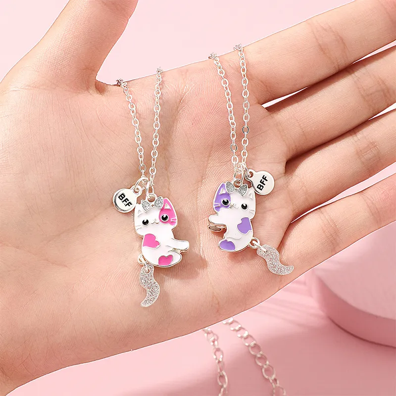 Summer Style 2pcs/set Heart Unicorn Cat Animal Pendant Girl BFF Necklace for 2 Best Friends Kids Friendship Gifts