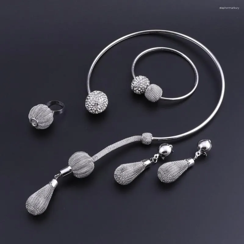 Collier boucles d'oreilles ensemble OEOEOS couleur argent ensembles de mariée pour femmes boule de mode perles africaines bijoux bijoux de mariage éthiopien