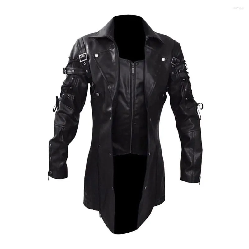 Herrenjacken Herren Lederjacke Winter Wasserdicht Lange Kunstpelzmäntel Motorradbekleidung Gothic Schwarz Reißverschluss