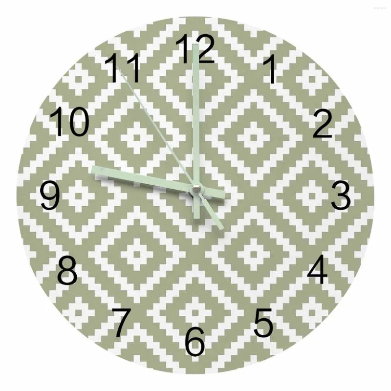 壁の時計幾何学的な正方形のテクスチャー緑色の明るいポインター時計家の家の装飾