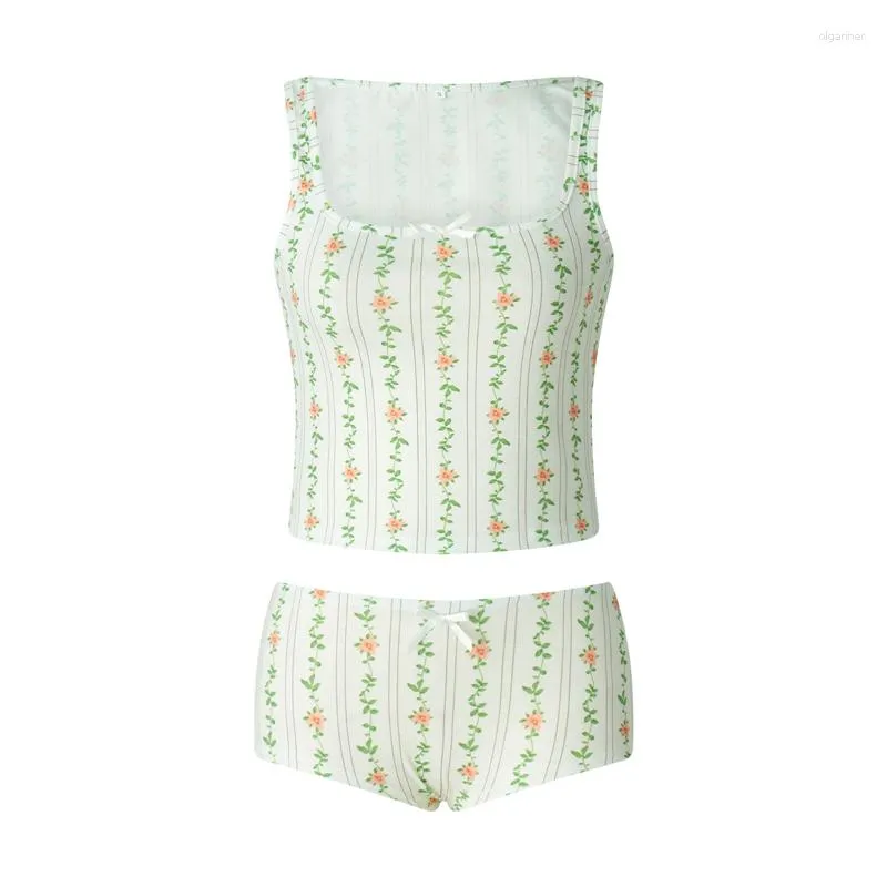 Women's Tracksuits Xingqing Y2k Summer Clothes 2 Piece Set Women Lingerie Nightwear Floral Print Tops With Bow And Shorts Sexy Pajamas
