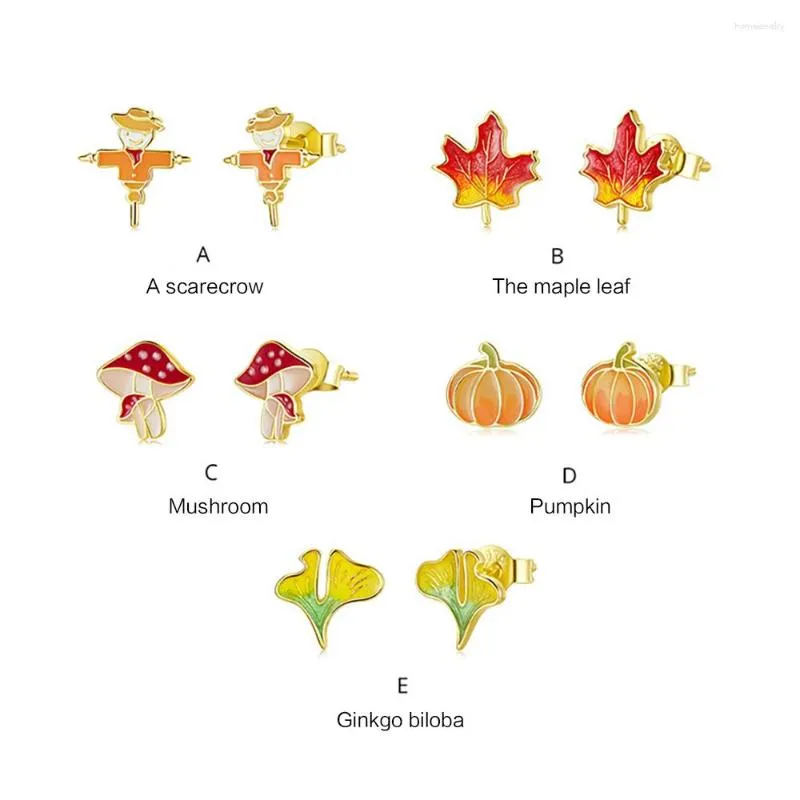 Dangle Earrings Sterling Silver S925 Fashion Autumn Leaf Pumpkin Color Dripping Scarecrow Ladies Jewelry