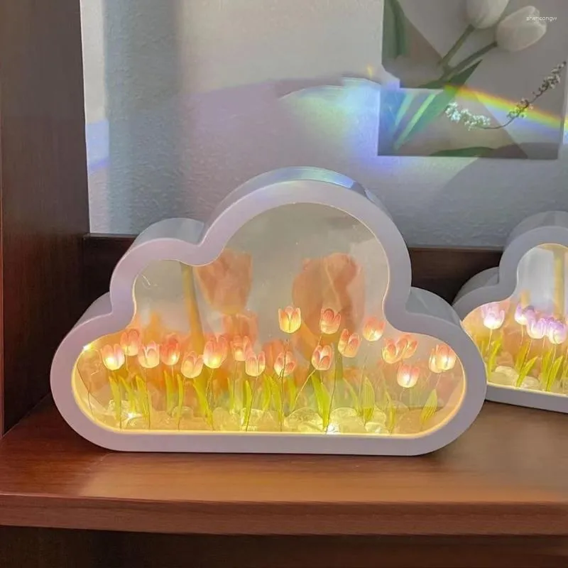 Nachtverlichting Handgemaakte Cloud Tulpen Bloemen Lamp DIY Materiaal Pakket Spiegel Ornament Valentijnsdag Geschenken Voor Woonkamer