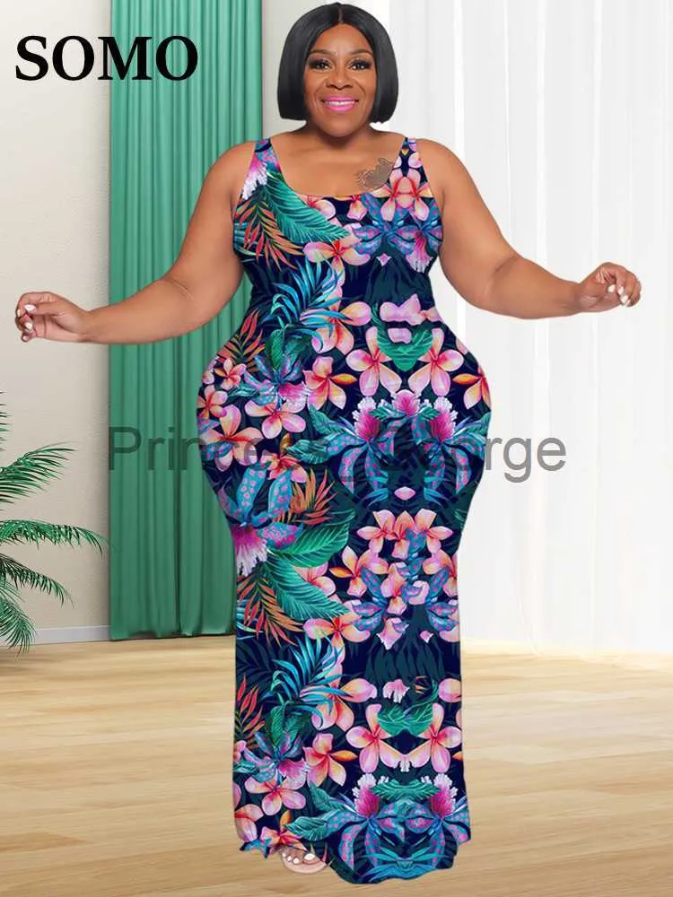 Casual klänningar somo plus size maxi klänning ärmlös v hals elegant ny i sommarkläder mode klänningar för kvinnor grossist dropshipping 2023 x0625