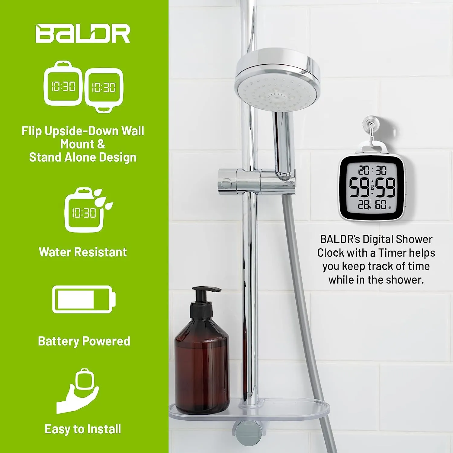 Baldr Bathroom Clock LCD Waterproof Shower