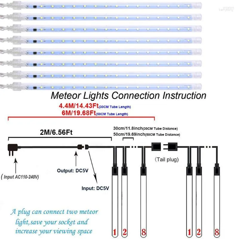 Strings 30/50cm 8 Tube Meteor Shower Rain LED String Lights Christmas Tree Snowfall Fairy Light For Outdoor Garden Decoration Waterproof