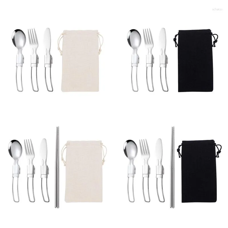 Dinnerware Sets Folding Utensils Set Flatware Foldable Cutlery Kitchen Accessory M6CE