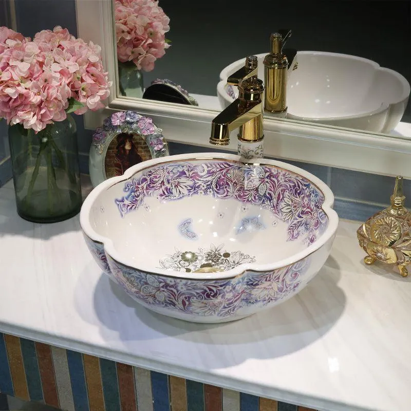 Lavabo cinese da appoggio lavabo in porcellana lavelli da bagno lavelli da appoggio in ceramica d'arte Dnslo