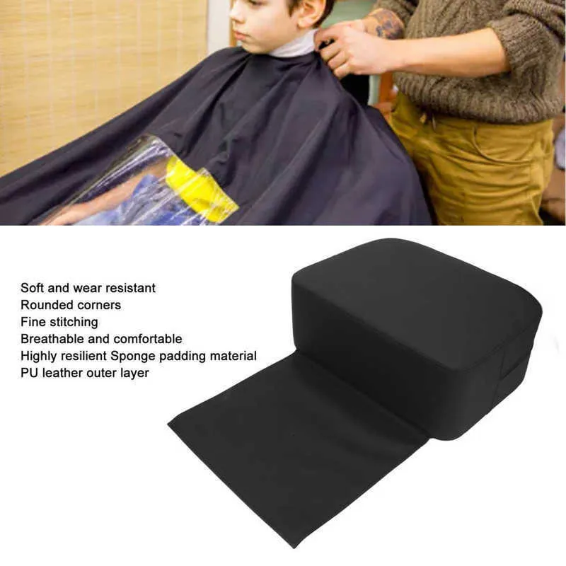 Kids Salon Booster Seat Cushion - Black PU Leather Haircut Booster For Salon Chairs, Ages 3-6