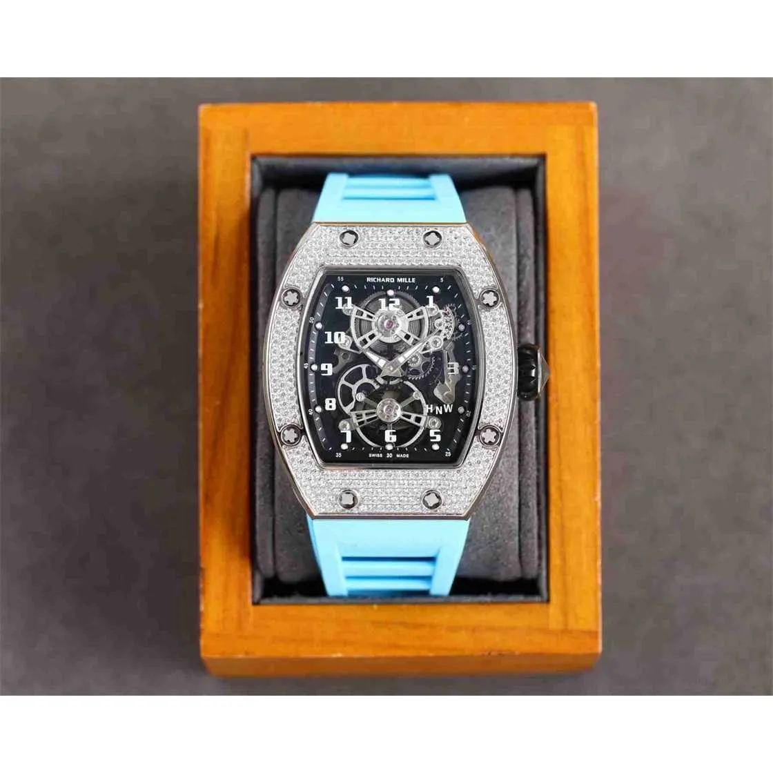 Richard's Mille Movement Mens Diamond Watches Luxury Rm17-01 Hollow Tourbillon Designer Ofd5 New High-end Quality Iced Out Montre Wrist Watch 2p