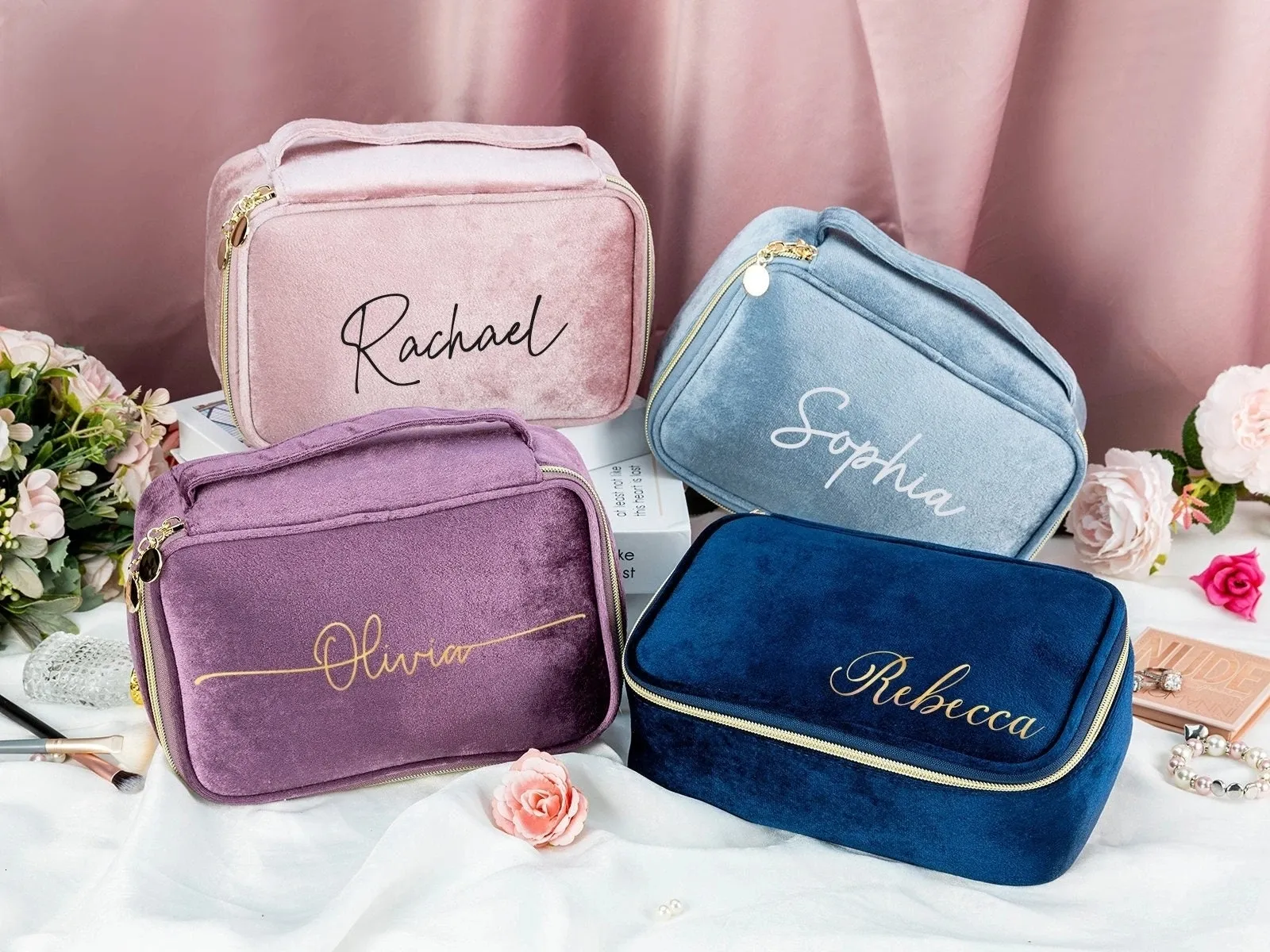 Gift Wrap Personalized Velvet Makeup Bag Custom Cosmetic Bag With Name Bride To Be Gift Bridesmaid Proposal For Her Friend Gift 230625