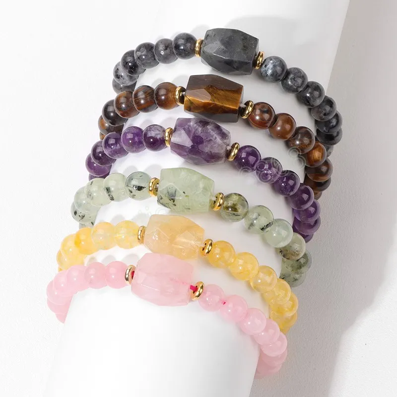 Quadratische Form Quartzs Armbänder für Frauen Männer Naturstein Kristall Perlen Armband Amethyste Tigerauge Prehnit Citrines Armreifen