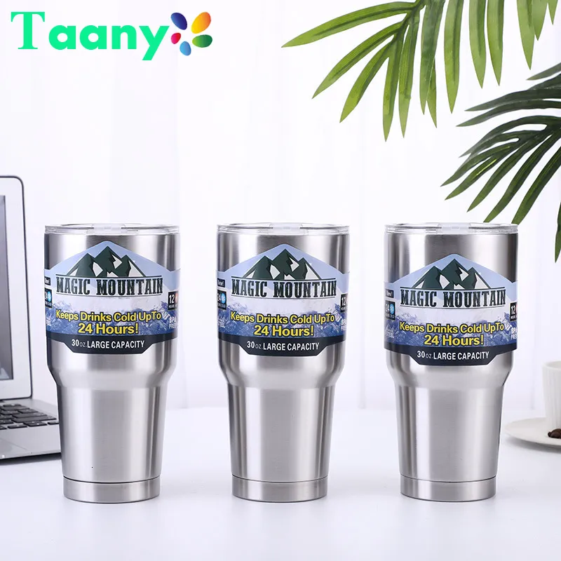 Botellas de agua Taza de aislamiento de vacío de acero inoxidable 30 oz Coche Taza de tirano de hielo Viajes al aire libre con tapa Botella de agua Bebida Cerveza Té Taza de café 230625