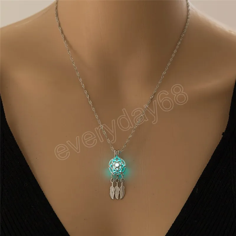 Necklace for Women Creative Fluorite Dream Catcher Luminous Openable Cage Pendant Fashion Women Jewelry